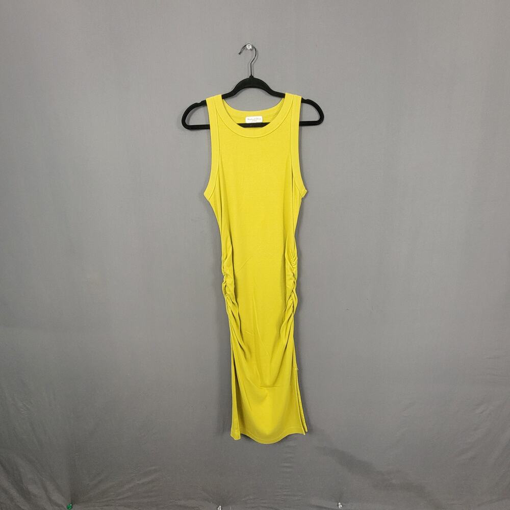 Michael Stars Lime Green Ribbed Ruched Bodycon Maxi Tank Dress Stretch L